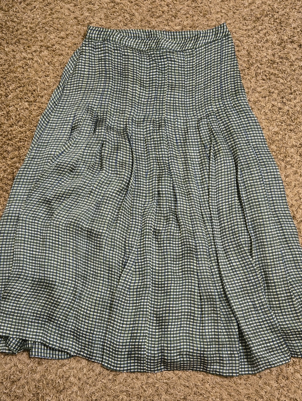 Brora Pleated A-Line Skirt in Green and White Check